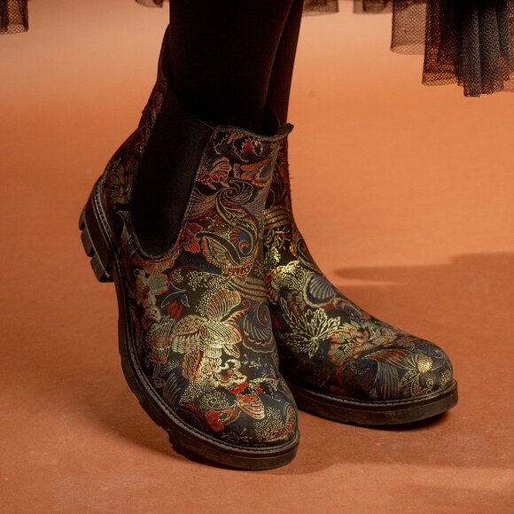 Unique Leather Chelsea Boots with Floral Print - Size 8 - Picture 1 of 7